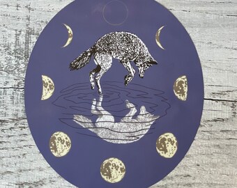 Coyote Sticker, Moon Phases Sticker, Computer Sticker, Water Bottle Sticker, Southwest, Dishwasher Safe, Weatherproof