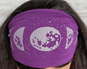 Moon Phase, Headband, Purple, Yoga Band, Hiking Band, Wide Band, Jersey Cotton, Hiker, Nature Lover, Full Moon,