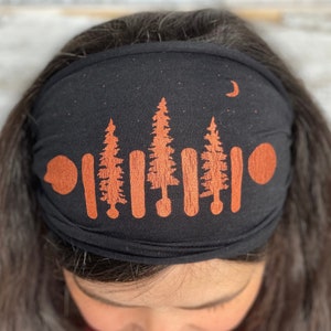 Waldgrill, Kiefernbaum, Stirnband, Auto grillen, schwarz, Yoga Band, Wanderband, breites Band, Jersey Baumwolle, Wanderer, Naturliebhaber