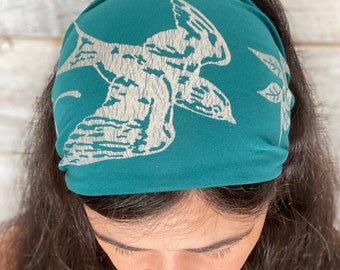 Barn Swallow, Headband, Aqua, Green, Yoga Band, Hiking Band, Wide Band, Jersey Cotton, Hiker, Nature Lover