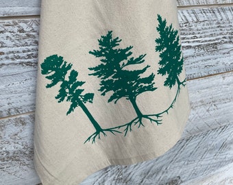 Three Trees, Pine Trees, Woodland, Tea Towel, Dish Towel, Flour Sack Cotton, Chef Gift, Housewarming Gift, Nature Lover