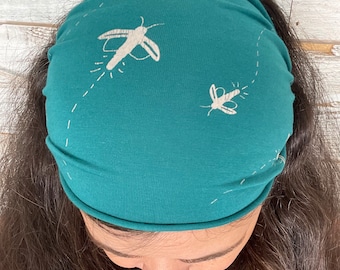 Firefly, Lighting Bug, Headband, Aqua Green, Yoga Band, Hiking Band, Wide Band, Jersey Cotton, Hiker, Nature Lover