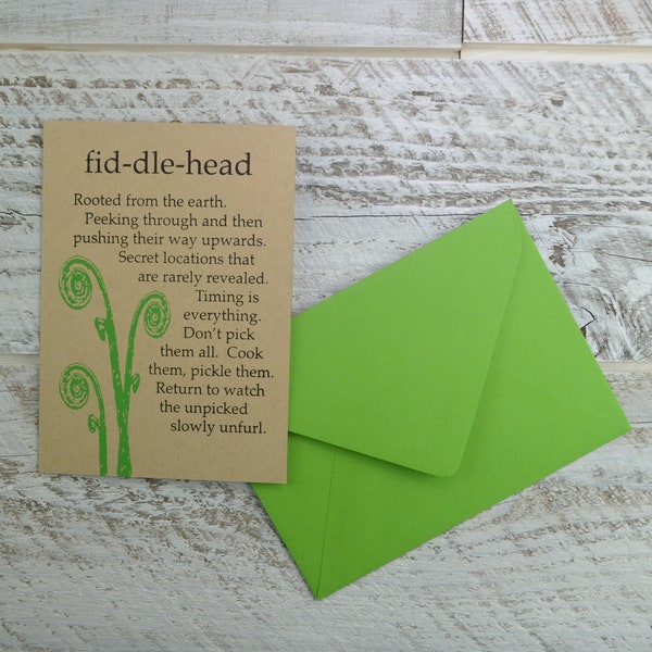 Fiddlehead, Spring Card, Birthday Card, Maine, Forager, Blank Card, Recycled Pape,r Compostable Plastic, Eco Friendly