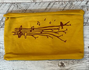 Music Birds Headband, Yellow, Songbird, Yoga Band, Hiking Band, Wide Band, Jersey Cotton, Hiker, Nature Lover