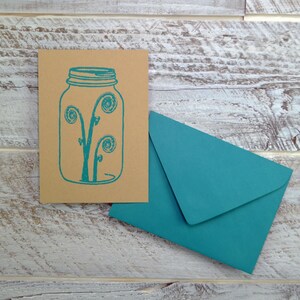 Fiddlehead, Słoik Mason, Pusta karta, Papier z recyklingu, Plastik kompostowalny, Ekologiczny, Kartka urodzinowa, Miłośnik natury