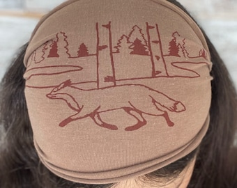 Fox, Birch Trees, Headband, Light Brown, Yoga Band, Hiking Band, Wide Band, Jersey Cotton, Hiker, Nature Lover, Forest Animal,