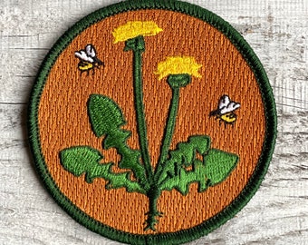 Dandelion Patch, Honey Bee, Nature Patch, Explore Patch, Hiking Patch, Wilderness Patch, Embroidered Patch, Iron On Patch, Sew On Patch
