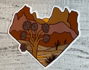 Joshua Tree, Californie, Coeur, Amour, Autocollant Nature, Autocollant d'ordinateur, Autocollant de bouteille d'eau, Vue arrière, Passe au lave-vaisselle, Résistant aux intempéries