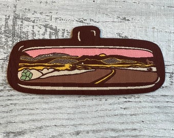 Route 66, Rearview Mirror, Nature Patch, Hiking Patch, Travel Patches, Patch Game, Woven Patch, Iron On Patch, Patches