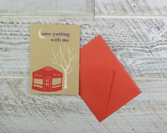 Yurt Camping, Screen Print Card, Camping Card, Adventure Card, 5x7 Print, Card for Boyfriend, Love Card, Yurting, Wilderness Card, Yurt Card