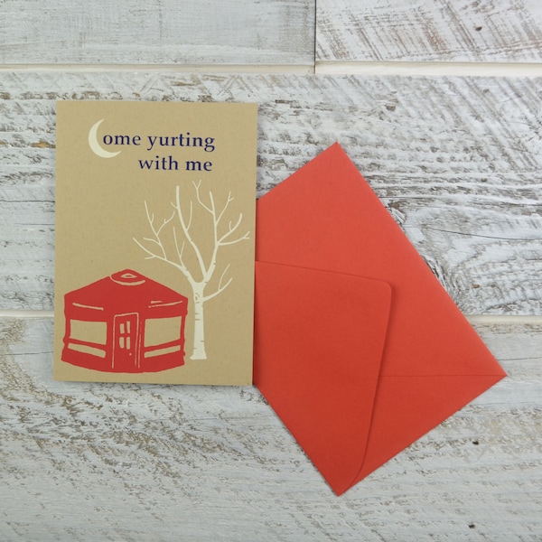 Yurt Camping, Screen Print Card, Camping Card, Adventure Card, 5x7 Print, Card for Boyfriend, Love Card, Yurting, Wilderness Card, Yurt Card