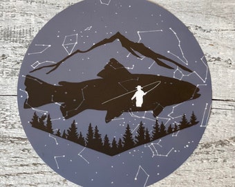 Fly Fishing Sticker, Fisherman, Mountains, Nature Lover, Computer Sticker, Water Bottle Sticker, Southwest, Dishwasher Safe, Weatherproof