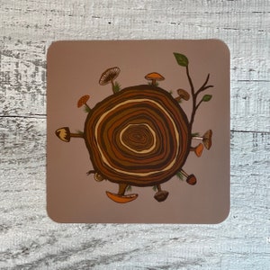 Mushrooms, Wooden Stump, Nature Sticker, Computer Sticker, Water Bottle Sticker, Vinyl, Dishwasher Safe, Weatherproof