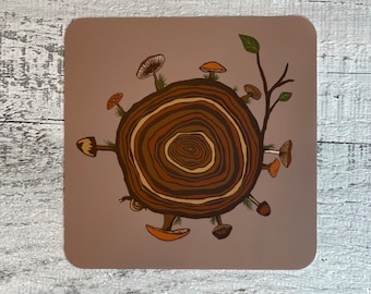 Mushrooms, Wooden Stump, Nature Sticker, Computer Sticker, Water Bottle Sticker, Vinyl, Dishwasher Safe, Weatherproof