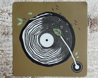 Stump Record, Record, Nature Sticker, Computer Sticker, Water Bottle Sticker, Vinyl, Dishwasher Safe, Weatherproof