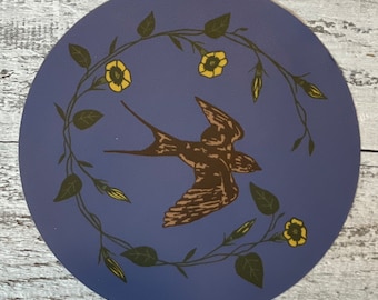 Barn Swallow Sticker, Bird Sticker, Flowers, Bird Lover, Computer Sticker, Water Bottle Sticker, Southwest, Dishwasher Safe, Weatherproof