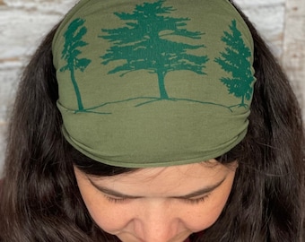 Green Tree Headband, Nature Lover, Forest, Pine Tree, Yoga Band, Hiking Band, Wide Band, Jersey Cotton, Hiker, Nature Lover