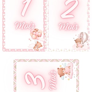 Printable birth album cards - the first 12 months of his first year - png - jpg - pdf, - OURSON FILLE