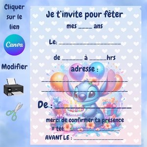 Invitation card and matching envelope, STITCH, editable on Canva, change the text, 8.5 x 11 format, print and cut