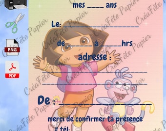 Invitation card and matching envelope, little girl and her monkey, child, print - cut out - complete, 8.5 x 11 cm format