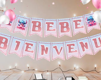 Stitch Baby Girl Party Banner - Birthday Decorations - JPG - PNG, 43 Sheets Total - Printable Party Supplies
