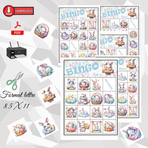 Carte de Bingo de Pâques – Fichier numérique en PDF à imprimer à la maison, fichier .PDF en format lettre 8.5x11