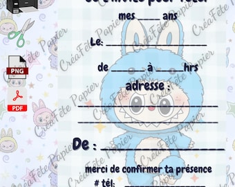 Invitation card and matching envelope, Little smiling monster girl, child, print - cut - complete, 8.5 x 11 cm format