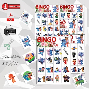Carte de Bingo Stitch – Fichier numérique en PDF à imprimer à la maison, fichier .PDF en format lettre 8.5x11