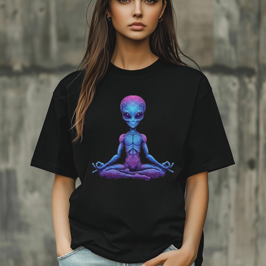 Meditating Alien T-shirt, Extraterrestrial Graphic Tee, Space Lover ...