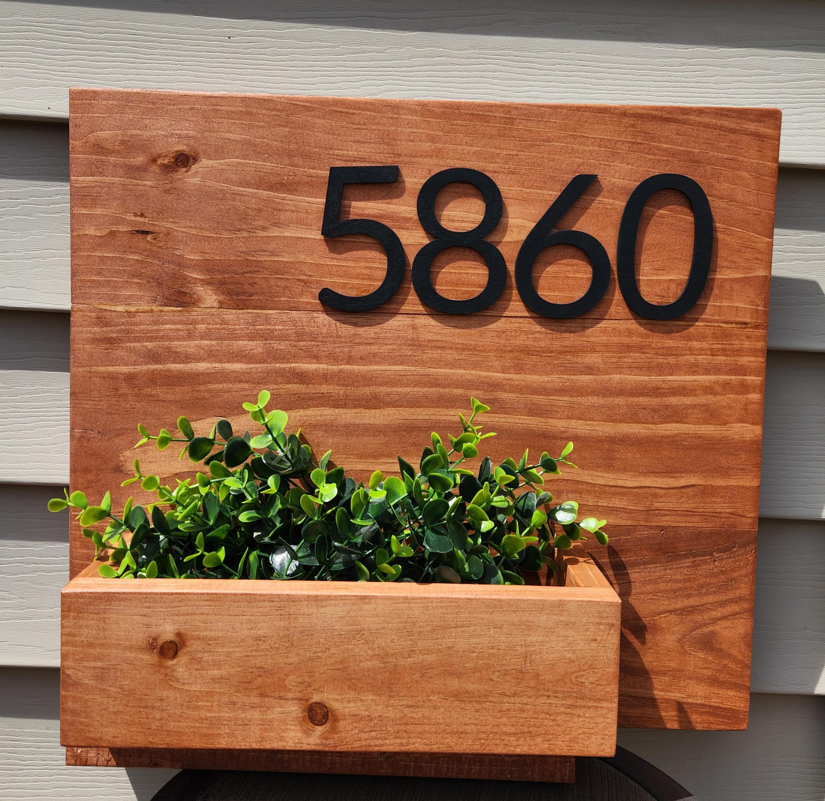 Handcrafted Wooden Address Sign | Modern Planter Box Address | Address ...