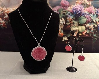 Resin Necklace and Earring Set | Stainless Steel Chain Necklace | Handmade Jewelry
