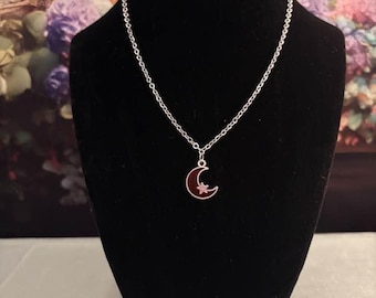 Handmade Crescent Moon Resin Pendant Necklace | Stainless Steel Chain | Celestial Jewelry