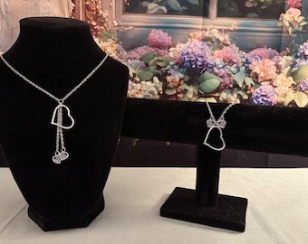 Stainless Steel Y Necklace & Bracelet Set | Heart Charm Jewelry Set