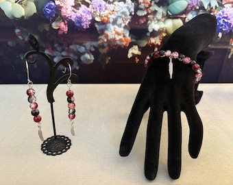 Handmade Beaded Jewelry Set | Hand Wired Earrings & Bracelet | Stainless Steel Wire Jewelry