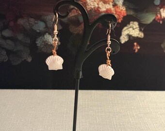 Copper Wire Wrapped Earrings | Handmade Shell & Heart Dangle Earrings