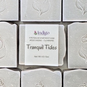 Barre de savon Tranquil Tides - 97 % naturel, fait main pour le corps et le visage, petite série, traitement à froid.