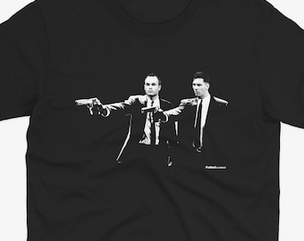 Andres Iniesta & Lionel Messi Pulp Fiction Style T Shirt | Barcelona T Shirt | Barcelona Fan FC Barcelona T Shirt Iniesta and Messi T Shirt