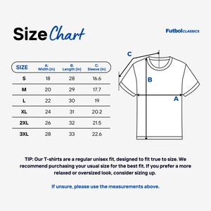 May include: Size chart for a t-shirt with measurements in inches for width, length, and sleeve length. The chart shows sizes from S to 3XL.