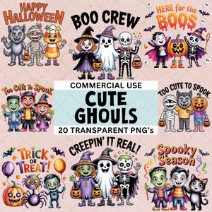 Clipart fofo de fantasma de Halloween, fantasmas em tons pastel PNG, personagens de doces ou travessuras, download digital instantâneo, uso comercial