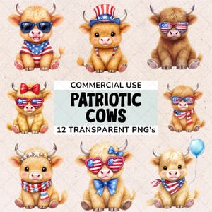Vaca patriótica de las Tierras Altas: PNG del 4 de julio (descarga digital, uso comercial)