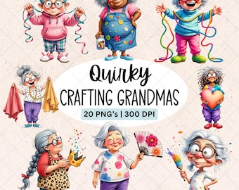 Pacote de clipart engraçado de vovó: Criando gráficos PNG de velhinha (download digital, uso comercial)