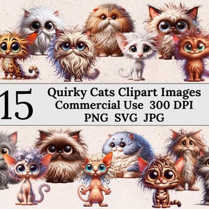Quirky Cartoon Cats Clipart Bundle: Funny Kitten Illustrations (PNG SVG JPG)