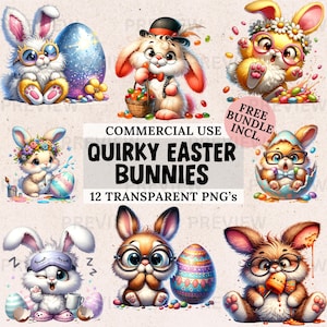 Watercolor Easter Bunny Clipart: Whimsical PNG Graphics (Digital Download)