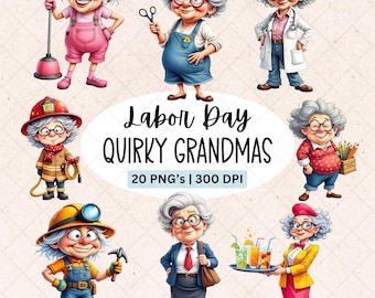Quirky Grandma Clipart Bundle: Funny Old Lady PNGs (Commercial Use, Digital Download)