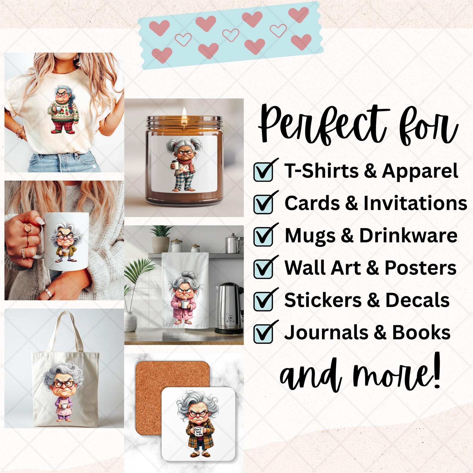 Grumpy Grandma Clipart Set, Coffee Lover PNG, Funny Old Lady Graphics ...