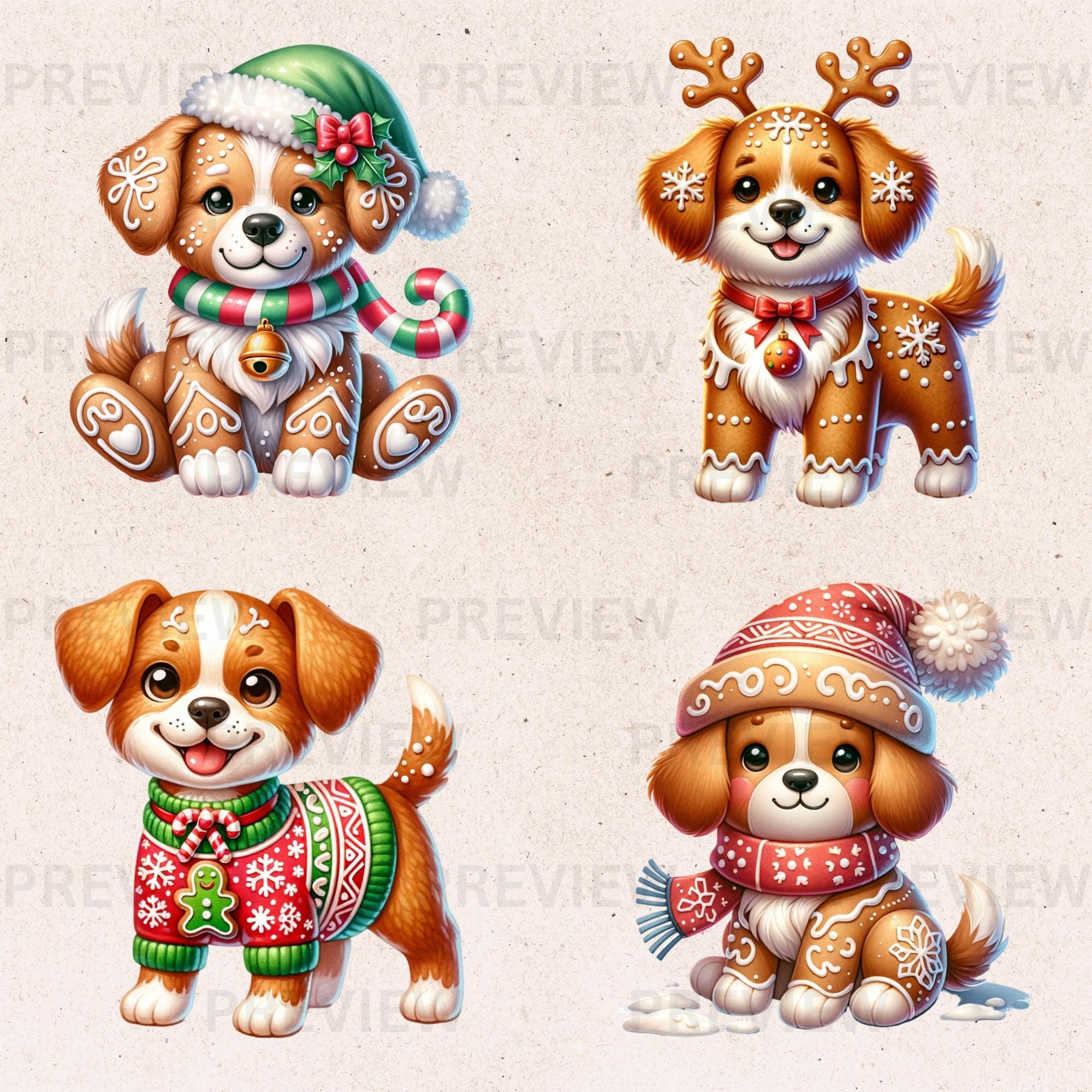 Watercolor Gingerbread Dog Clipart: Christmas Puppy PNG SVG JPG ...