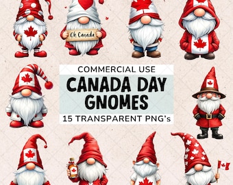 Canada Day Gnome PNG Bundle: Patriotic Clipart (Digital Download, Commercial Use)