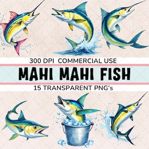 Mahi Fish Clipart, Tropical Fishing Clipart, Mahi Mahi PNG Bundle, Colorful Fish Graphics, Instant Digital Download, Commercial Use