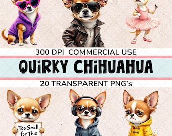 Quirky Chihuahua Clipart, Cute Dog PNG Bundle, Funny Pet Illustrations, Puppy Sublimation Design, Instant Digital Download, Commercial Use