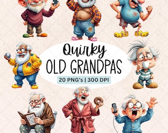 Funny Grandpa Clipart Bundle: Grumpy Senior PNG Graphics (Digital Download, Commercial Use)